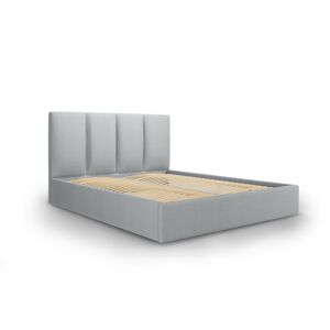 Micadoni Home Lit coffre avec tête de lit 160x200 cm en tissu structuré gris clair - Publicité