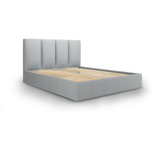 Micadoni Home Lit coffre avec tête de lit 180x200 cm en tissu structuré gris clair - Publicité