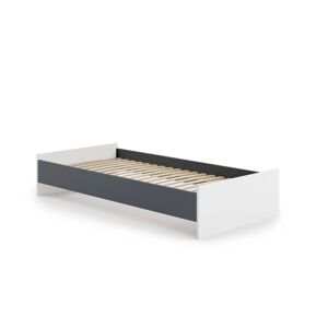 Dmora Lit simple 90x190 cm effet bois blanc et gris Blanc 194x37x94cm