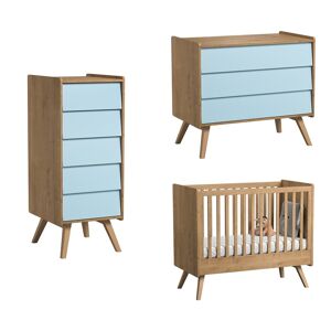 Vox Chambre bebe : Trio - lit bebe 60x120 commode chiffonnier naturel bleu