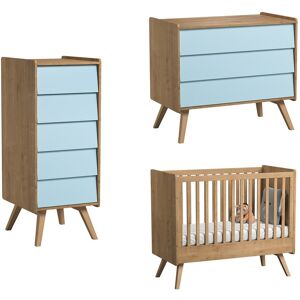 Vox Chambre bébé : Trio - lit bébé 60x120 commode chiffonnier naturel bleu - Publicité