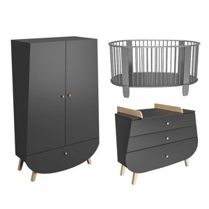 Songes et rigolades Chambre bebe : Trio - lit bebe 60x120 commode armoire gris anthracite