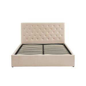 Baita Lit double avec coffre velours beige 160x200 sommier inclus - Publicité