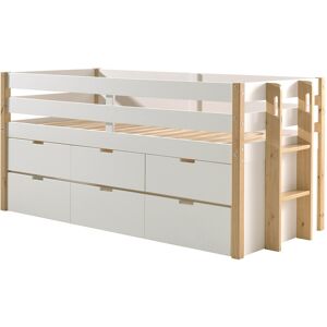 Altobuy Lit gigogne sureleve 90x200cm a tiroirs blanc et bois