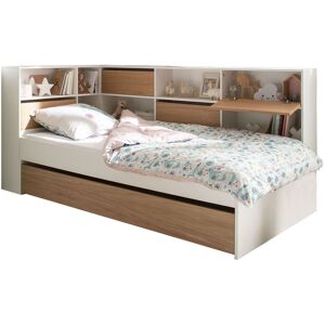 Nateo Concept Lit gigogne avec rangement 90x190 Blanc et Bois