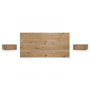 Decowood Ensemble tête de lit et tables de chevet en bois vieilli 200x80cm - Publicité