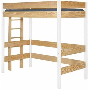 ID Kids Lit mezzanine bois massif blanc et bois 90x190 cm