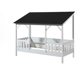 Terre de Nuit Lit cabane enfant avec toit noir en bois 90x200