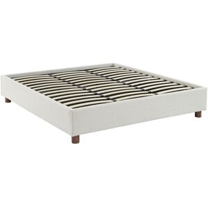 Drawer Lit coffre en tissu bouclette 180x200cm ecru Beige 209x38x189cm