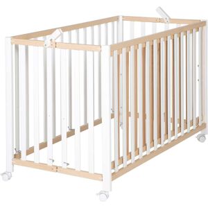 roba Lit bebe pliant 60x120 reglable en hetre bio nature et blanc