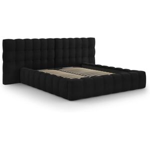 Micadoni Home Lit coffre en avec tête de lit double 180x200cm en tissu velours noir - Publicité