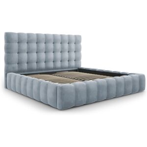 Micadoni Home Lit coffre en avec tête de lit 200x200cm en tissu velours bleu clair - Publicité