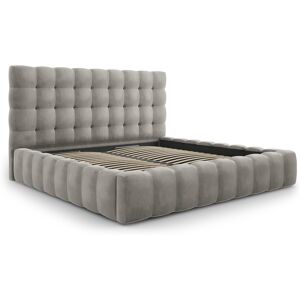 Micadoni Home Lit coffre en avec tête de lit 200x200cm en tissu velours gris clair - Publicité