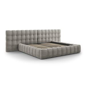 Micadoni Home Lit coffre en avec tête de lit double 200x200cm velours gris clair - Publicité