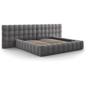 Micadoni Home Lit coffre en avec tête de lit double 200x200cm en tissu velours gris - Publicité