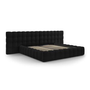 Micadoni Home Lit coffre en avec tête de lit double 200x200cm en tissu velours noir - Publicité