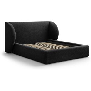 Micadoni Home Lit coffre avec tête de lit 200x200cm en tissu chenille noir - Publicité