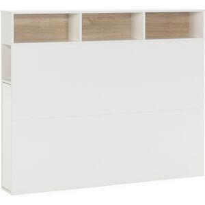 HOMN Tête de lit 145 cm blanc, 2 portes 9 trous Blanc 145x120x20cm