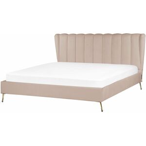 Beliani Lit double en tissu beige 180x200 - Publicité