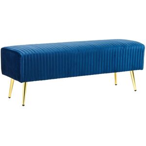 Beliani Bout de lit en velours bleu Bleu 118x42x40cm