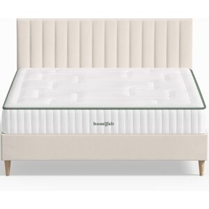 Homifab Pack lit 140x190 en velours beige + Matelas latex et ressorts ensachés - Publicité