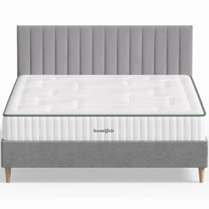 Homifab Pack lit 140x190 en velours gris clair + Matelas latex - Publicité