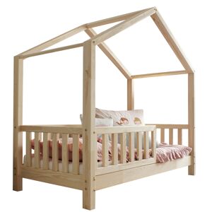 Tendresse de bebe Lit cabane 90x200 barriere et sommier inclus pieds 10 cm naturel