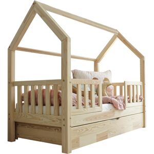 Tendresse de bebe Lit cabane 90x190 barrieres sommier et tiroir inclus naturel