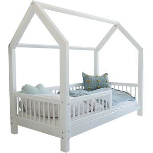 Tendresse de bebe Lit cabane 90x190 barriere et sommier inclus pieds 10 cm - Blanc