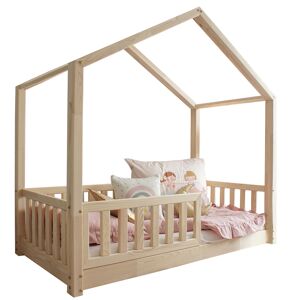 Tendresse de bebe Lit cabane 90x190 barriere et sommier inclus pieds 1 cm naturel