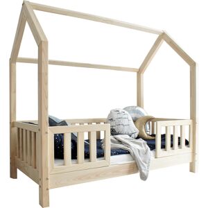 Tendresse de bebe Lit cabane 90x190 barrieres et sommier inclus pieds 10 cm naturel