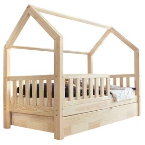 Tendresse de bebe Lit cabane 90x190 barriere sommier et tiroir inclus naturel