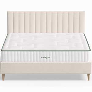 Homifab Pack lit 160x200 en velours beige + Matelas latex - Publicité