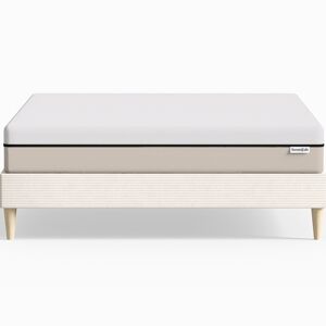 Homifab Lit 160x200 en velours côtelé beige +Matelas Hybride ressorts ensachés - Publicité