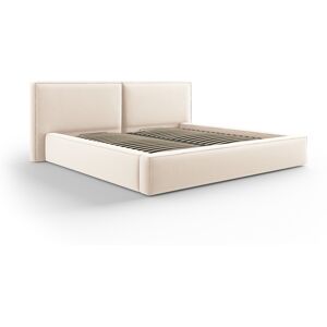 Micadoni Home Lit coffre avec tête de lit 200x200cm en tissu velours beige clair - Publicité