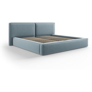 Micadoni Home Lit coffre avec tête de lit 200x200cm en tissu velours bleu clair - Publicité