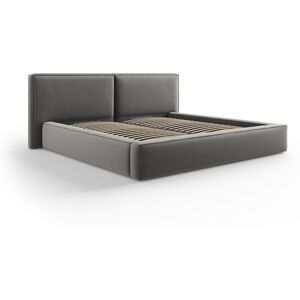 Micadoni Home Lit coffre avec tête de lit 200x200cm en tissu velours gris clair - Publicité