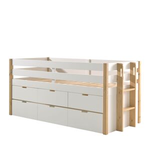Drawer Lit enfant banquette 4 tiroirs en bois 90x200cm blanc et bois clair