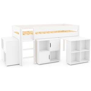 Alfred et Compagnie  Lit mi-hauteur avec bureau et rangements pin massif blanc 90x200