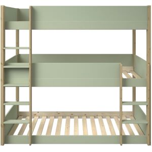 Alfred et Compagnie  Lit superpose triple pin massif vert et bois 90x200