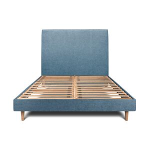 Sommeil de Plomb Lit avec tete de lit tapissier tissu et sommier kit Bleu ocean 140x19