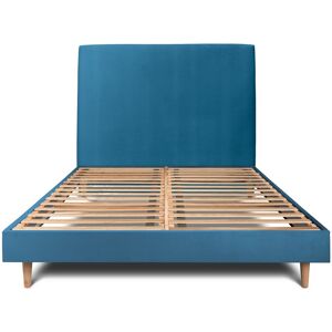 Sommeil de Plomb Lit avec tete de lit tapissier velours et sommier kit Bleu ocean 140x