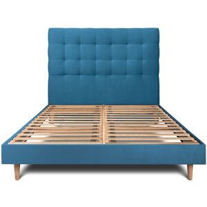 Sommeil de Plomb Lit avec tête de lit capitonnee velours et sommier kit Bleu ocean 180x - Publicité