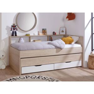 Nateo Concept Lit gigogne avec rangement 90x200 OSLO - Bois/Blanc