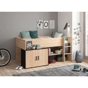 Nateo Concept Lit mi-hauteur avec rangement 90x200 LONDON - Ardoise/Chene