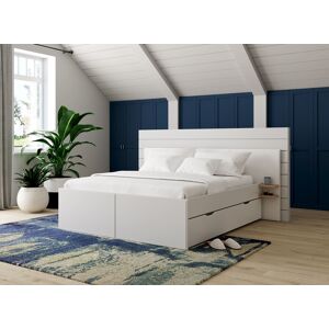 Nateo Concept Lit double 160x200 ALBI - Blanc/Chêne