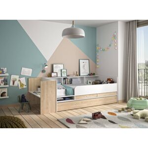 Nateo Concept Lit gigogne avec rangement et bureau 90x200 TIMO - Blanc/Chene