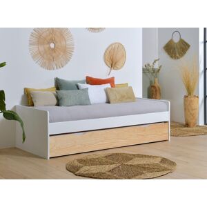 Nateo Concept Lit gigogne banquette 90x190 en pin massif HOYA - Blanc/Pin