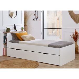 Nateo Concept Lit gigogne avec rangement 90x200 ALBI - Blanc/Chene