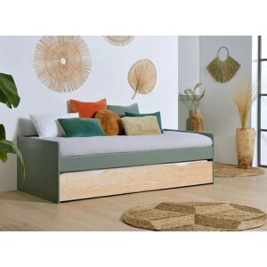 Nateo Concept Lit gigogne banquette 90x190 en pin massif HOYA - Kaki/Pin